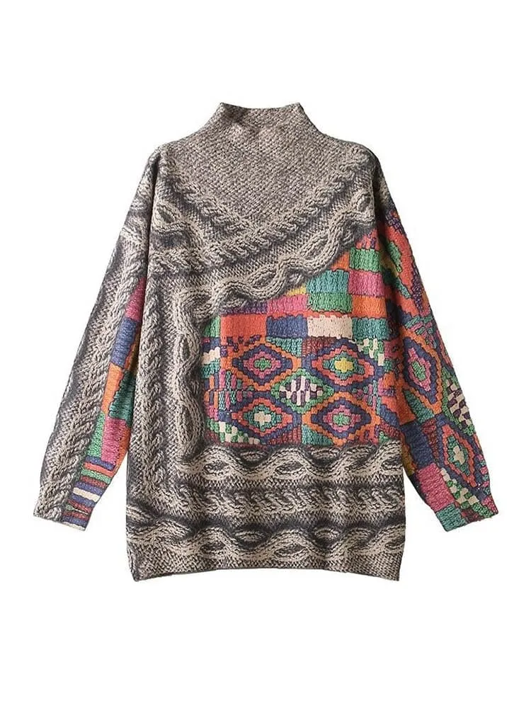 Turtleneck Printed Knitted Sweater