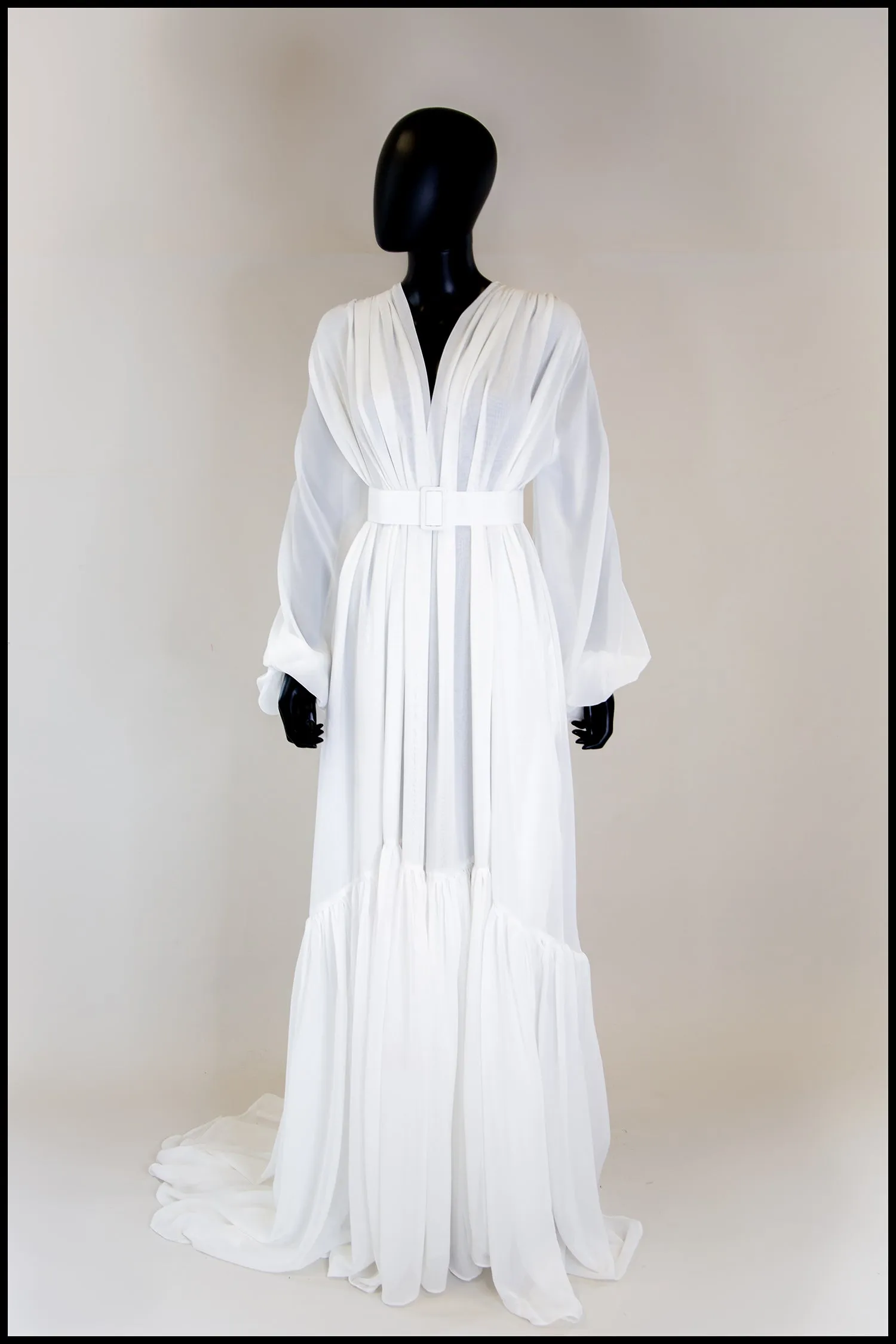 Vamp - Hollywood Ivory Chiffon Bishop Sleeve Gown