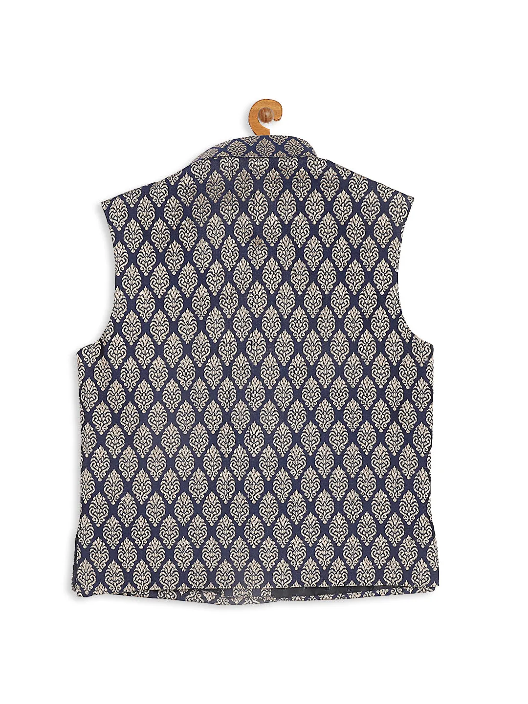 VASTRAMAY Boy's Blue Woven Design Slim Fit Nehru Jacket