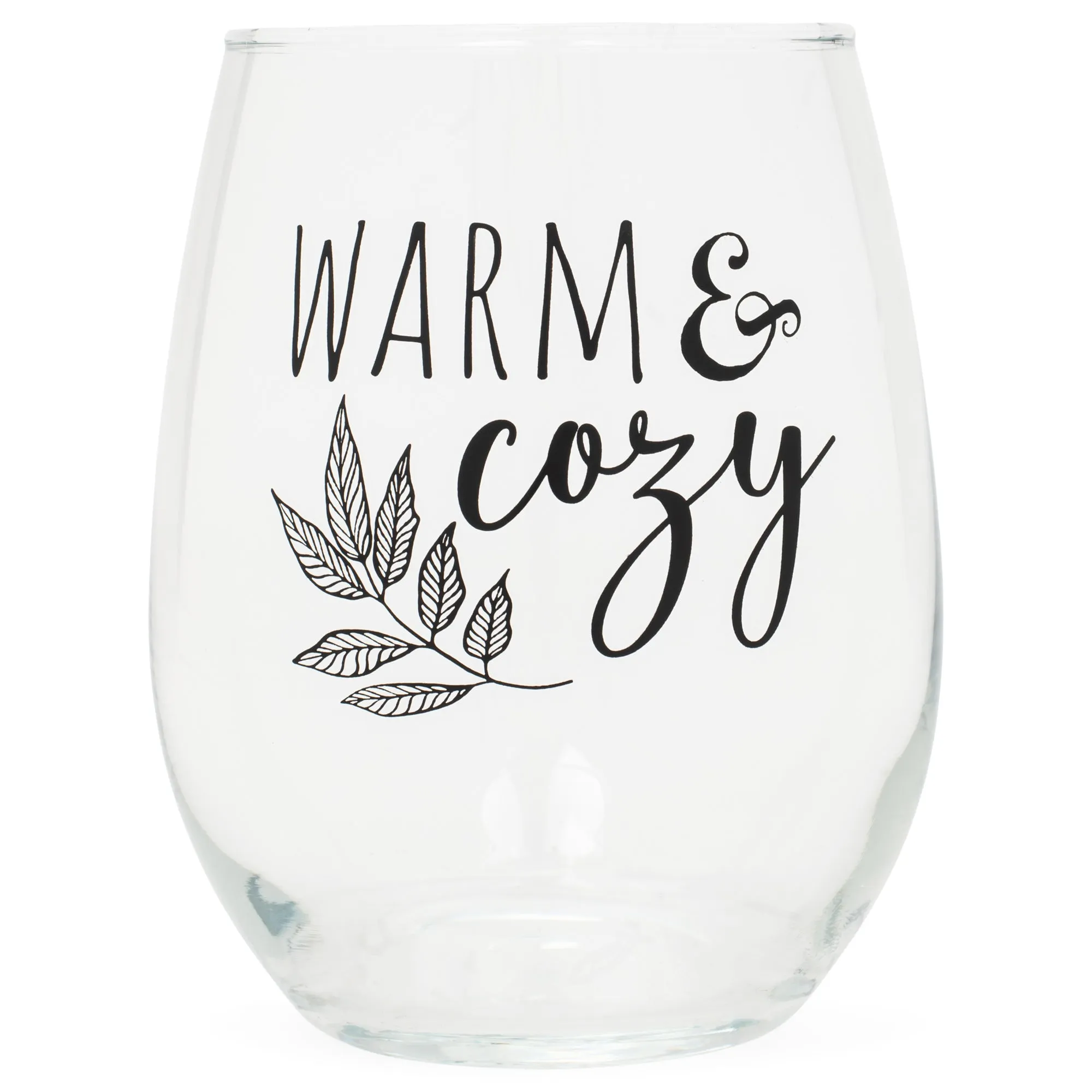 Warm and Cozy Black 14 ounce Glass Stemless Wine Tumbler Glass