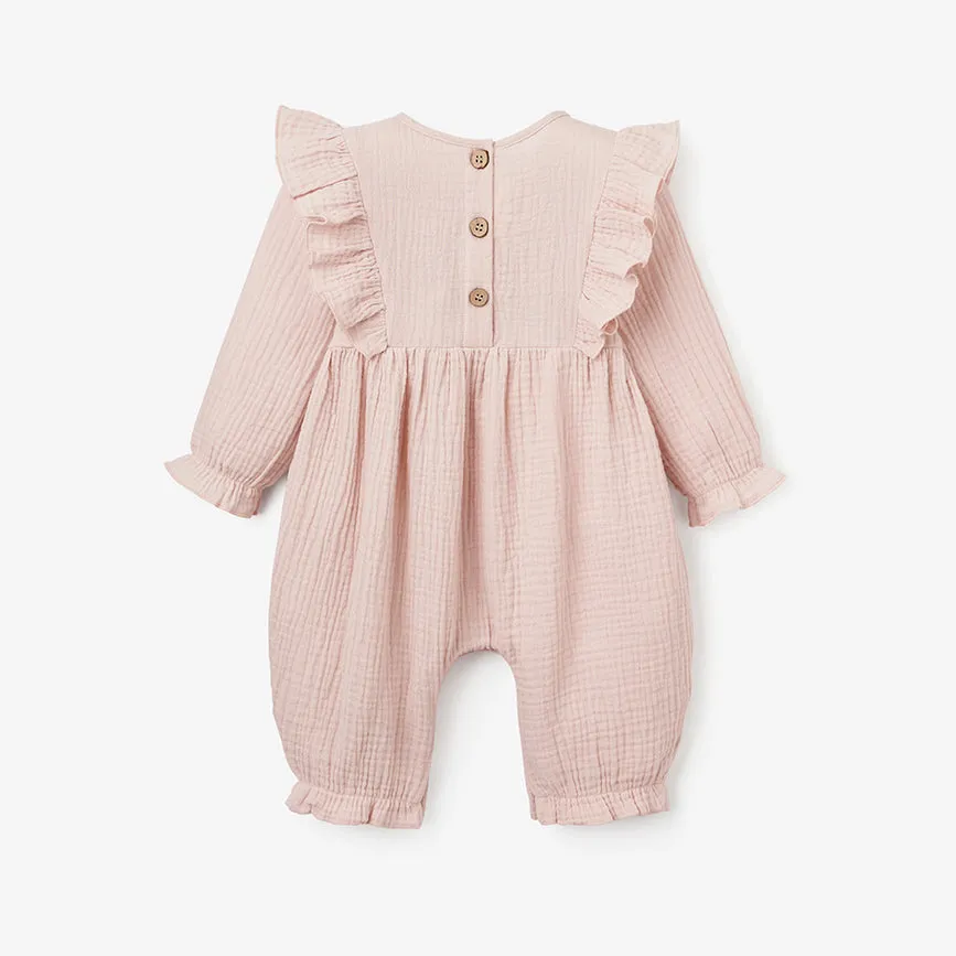 Warm Blush Organic Muslin Baby Jumpsuit