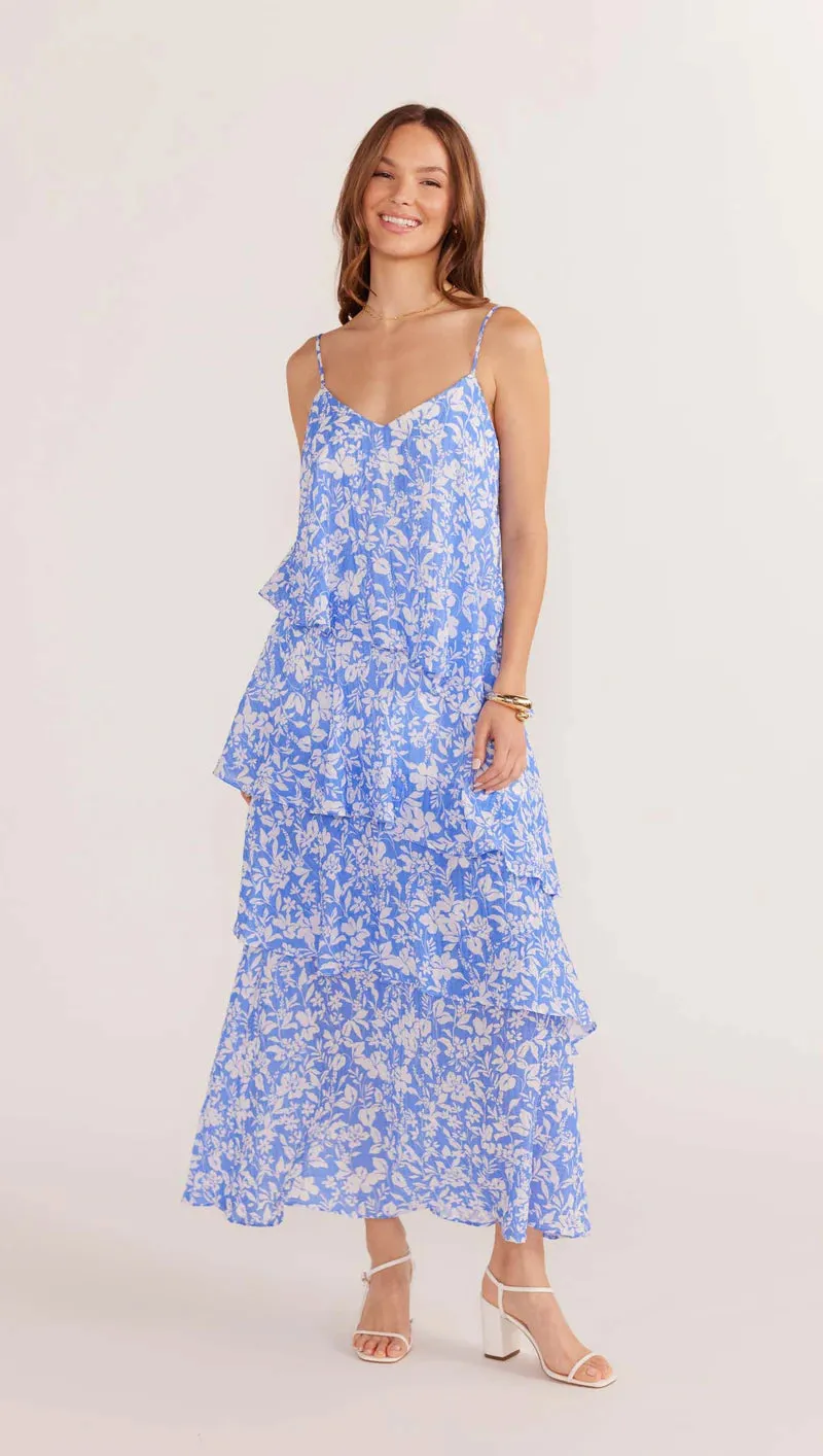 Waverly Tiered Midi Dress - Blue/White