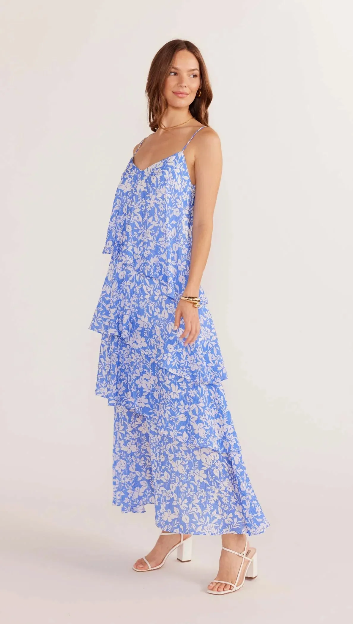 Waverly Tiered Midi Dress - Blue/White