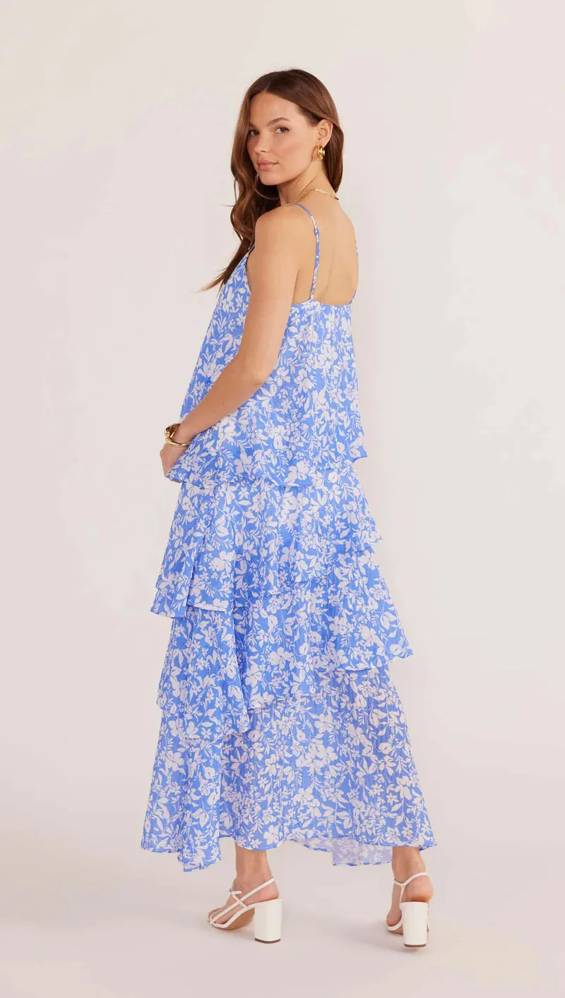 Waverly Tiered Midi Dress - Blue/White