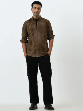 WES Casuals Black Relaxed-Fit Mid-Rise Cargo Trousers