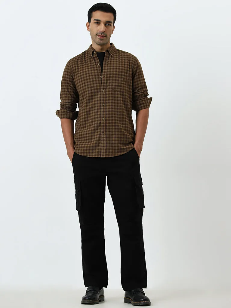 WES Casuals Black Relaxed-Fit Mid-Rise Cargo Trousers