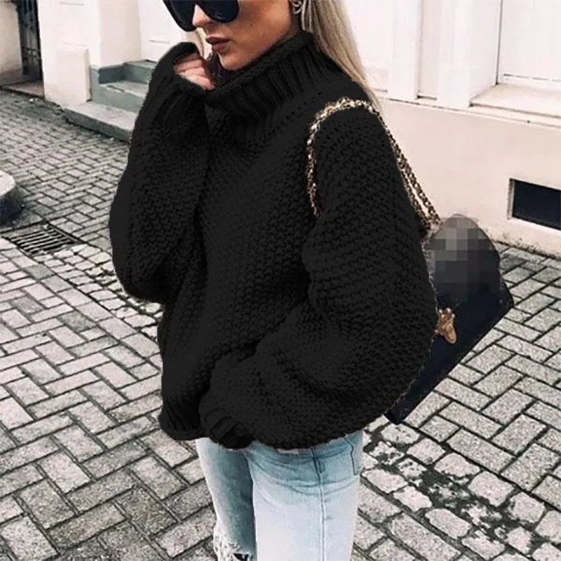 Women Black White Turtleneck Sweater Autumn Winter 2019 Oversize Batwing Sleeve Pullover For Female Casual Warm Knitting Jumper