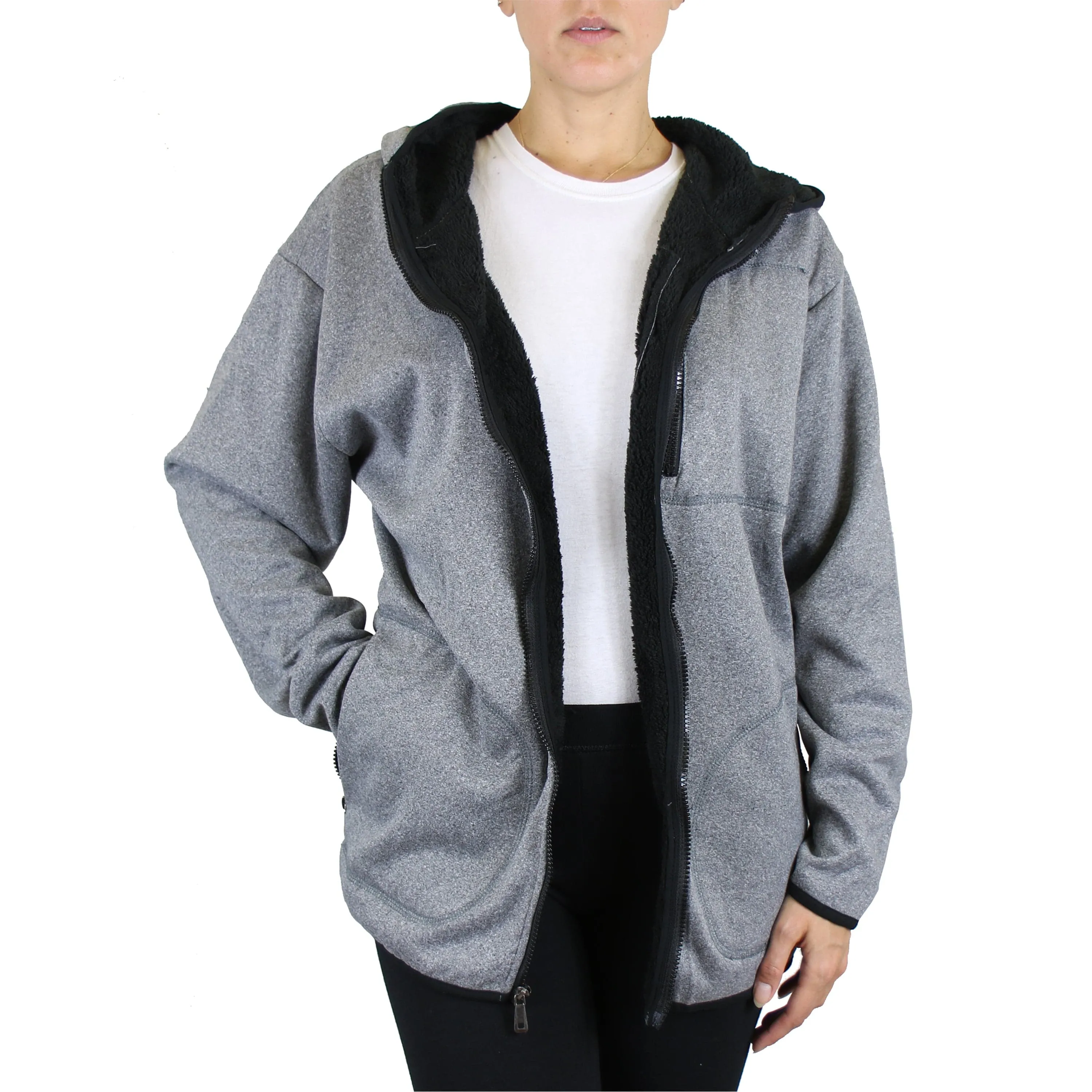 Women's Loose Fit Tech Sherpa Fleece-Lined Zip Hoodie With Chest Pocket