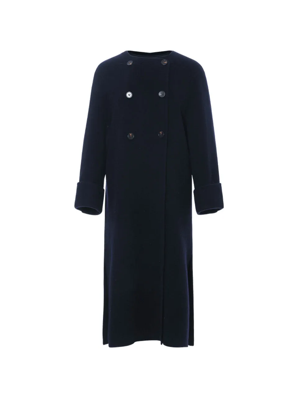 Wool double mufller coat Navy