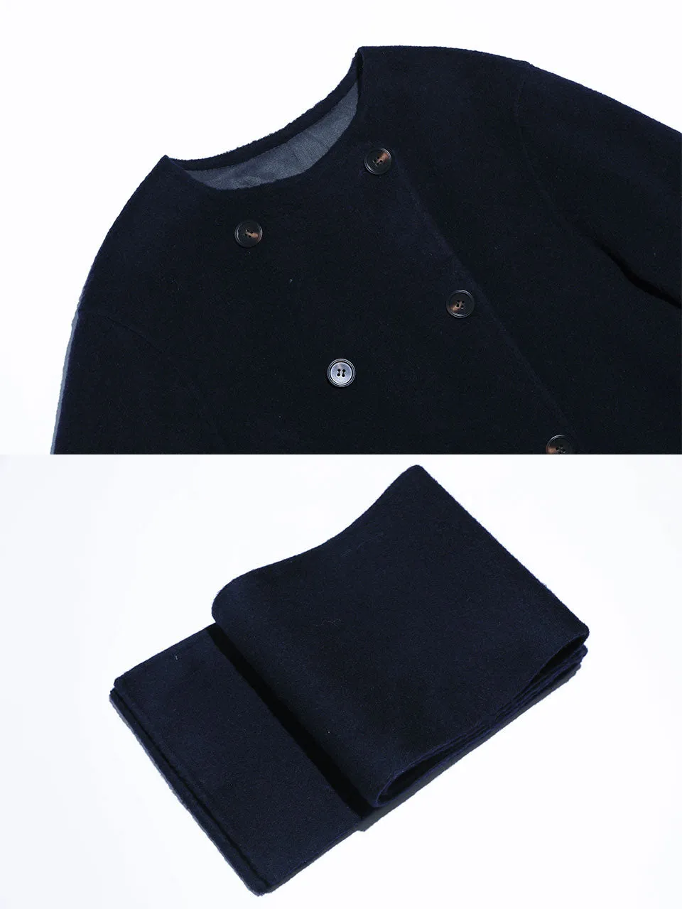 Wool double mufller coat Navy