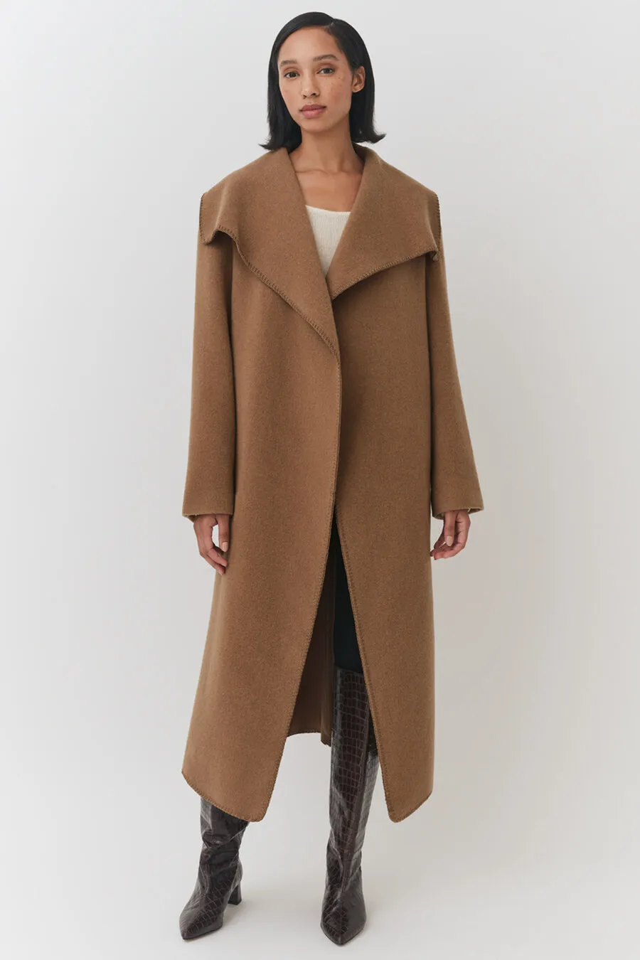 Wool Draped Collar Coat