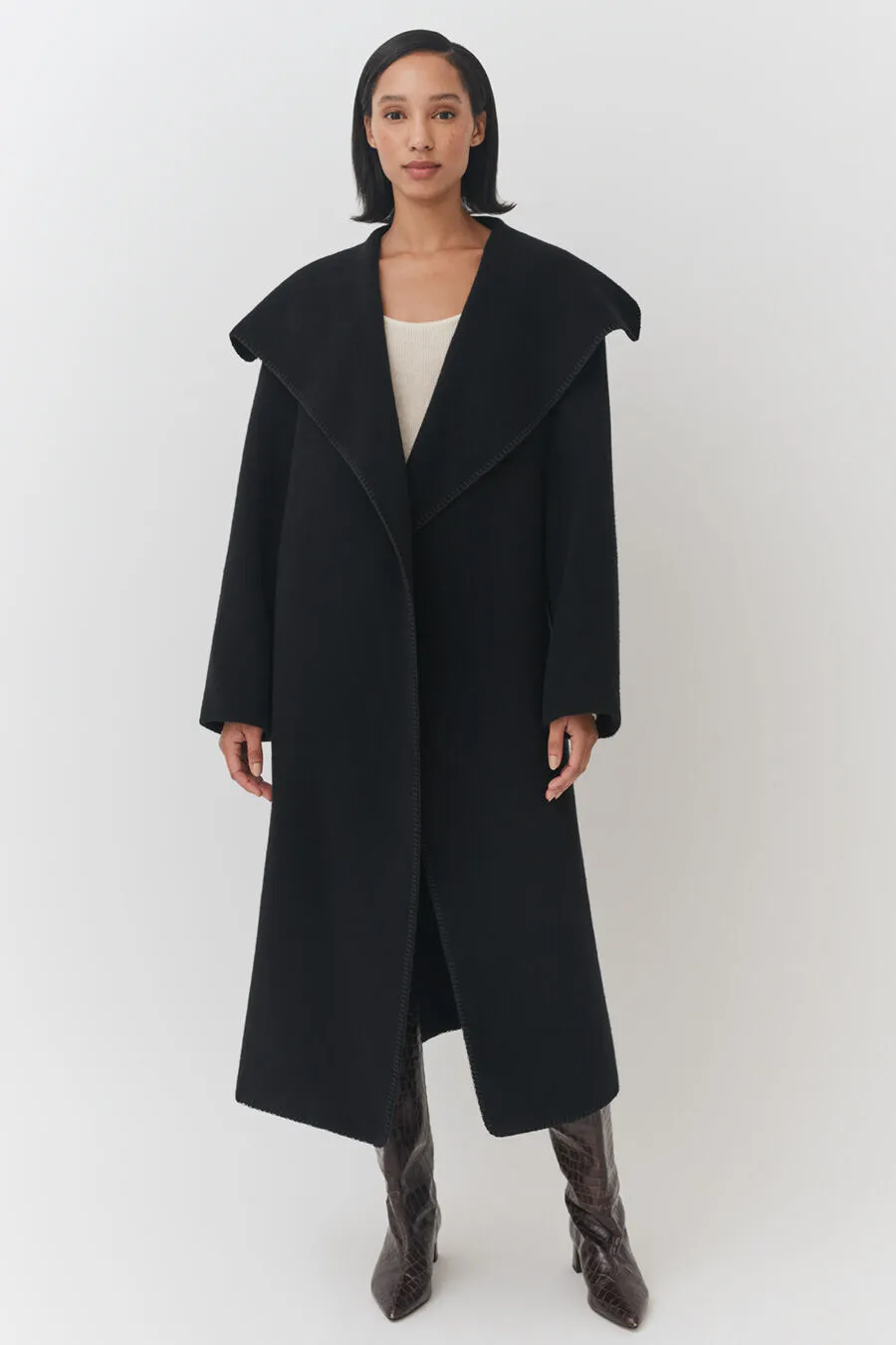 Wool Draped Collar Coat